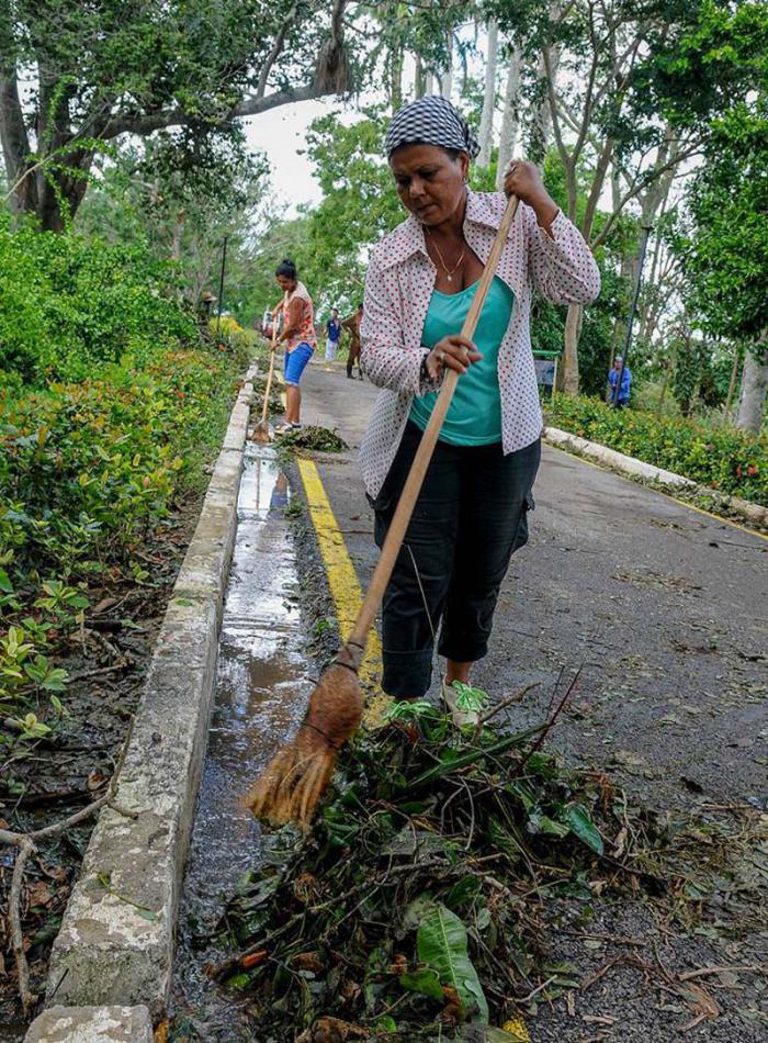 Inúmeras brigadas de homens e mulheres com equipamentos se responsabilizam pelo saneamento integral dos quatro distritos da cidade de Camaguey.